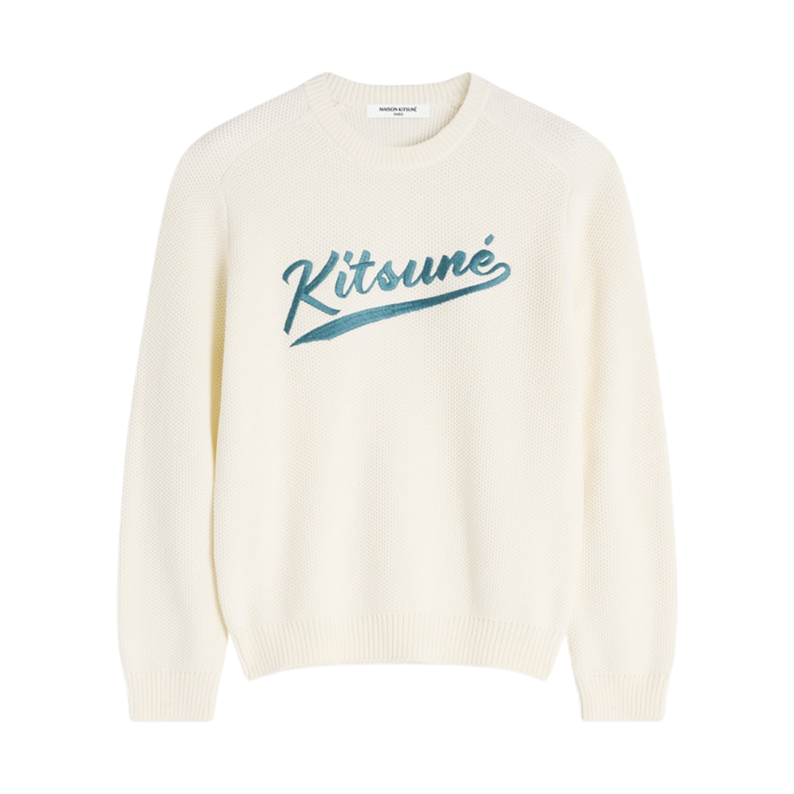 OM00808KT1137-P204 Maison Kitsune Varsity Embroidered Mesh Jumper Milk