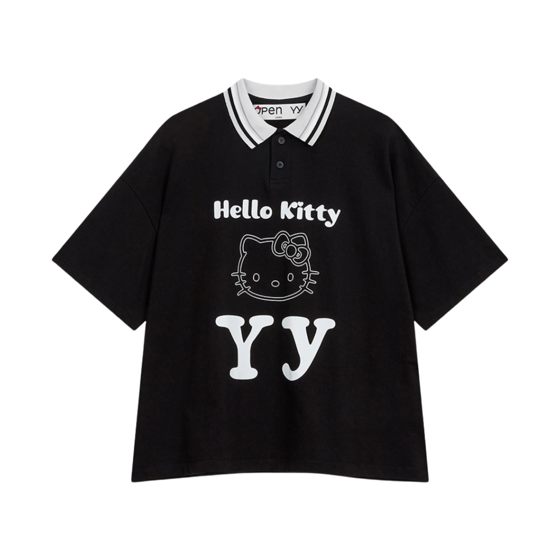 오픈 Yy x 헬로 키티 카라 티셔츠 블랙(Open Yy x Hello Kitty Collared T-Shirt Black)