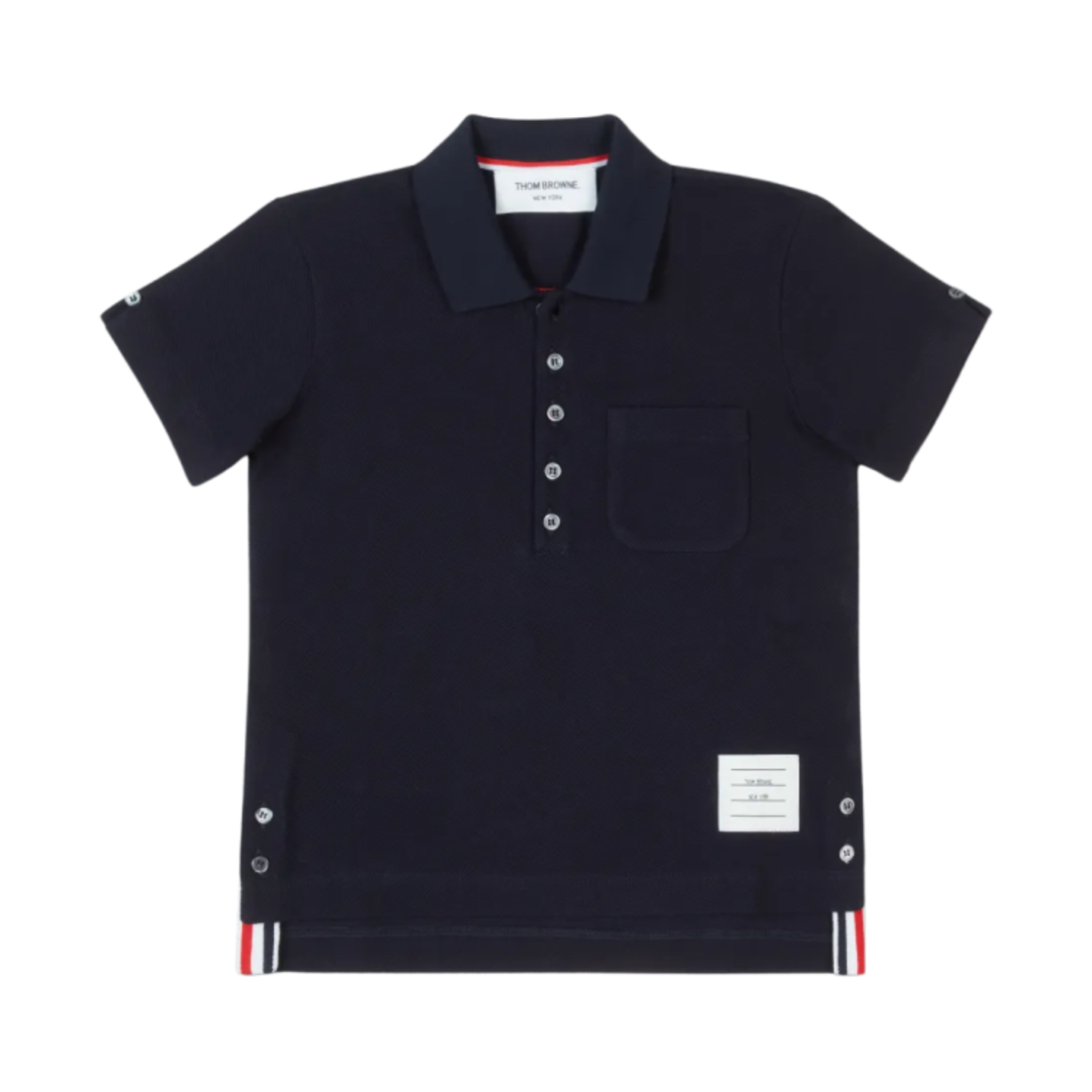 (키즈) 톰브라운 코튼 피케 클래식 숏슬리브 폴로 셔츠 네이비((Kids) Thom Browne Cotton Pique Classic Short Sleeve Polo Shirt Navy)