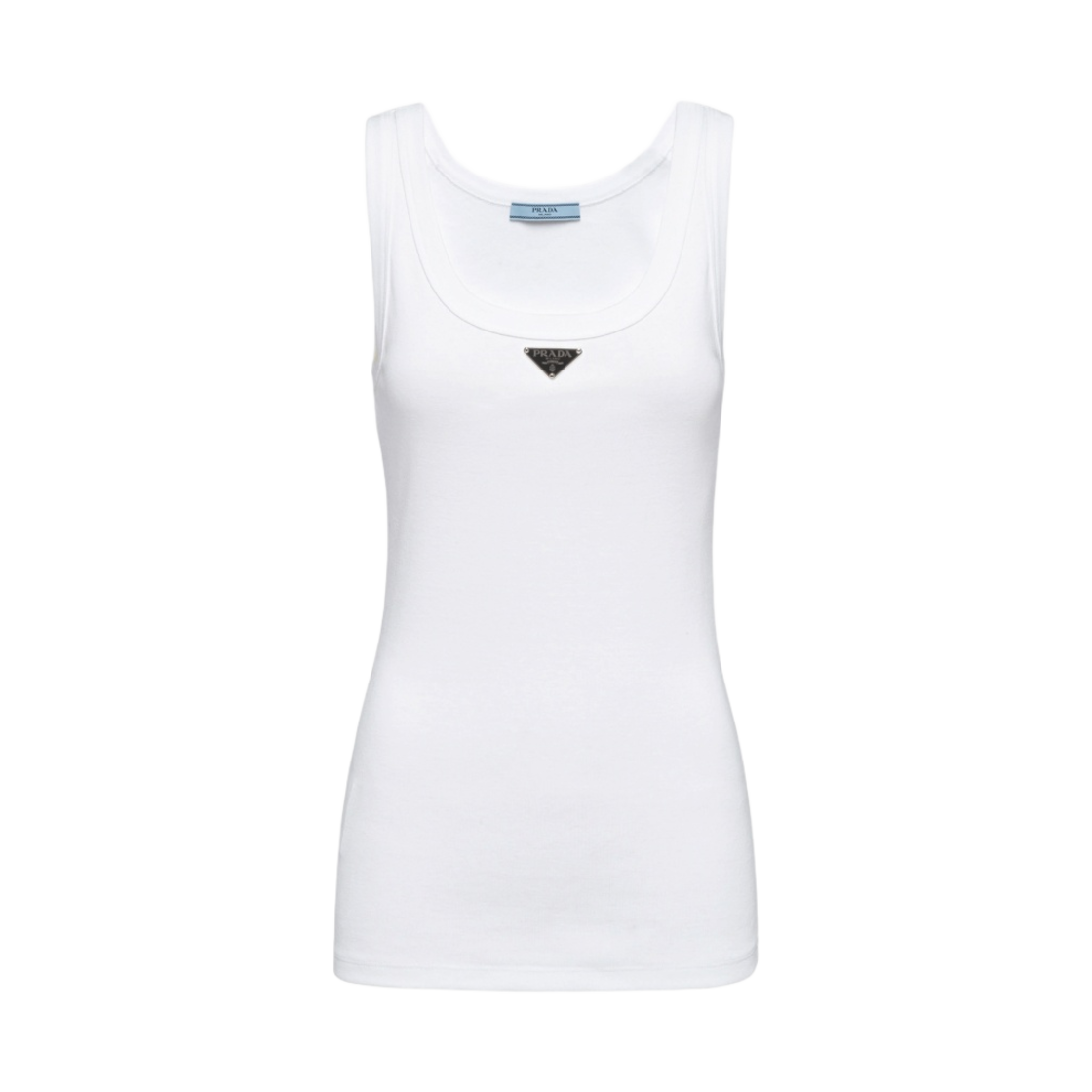 (W) 프라다 립 니트 저지 탱크탑 화이트((W) Prada Ribbed Knit Jersey Tank Top White)