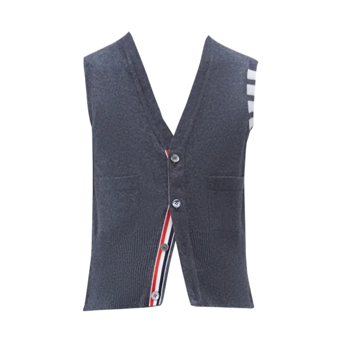 MKV001A-00011-022 Thom Browne Cashmere 4-Bar Classic V-Neck Cardigan Vest Dark Grey
