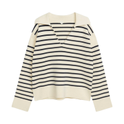 (W) Arket Cotton Sweater Off White Black