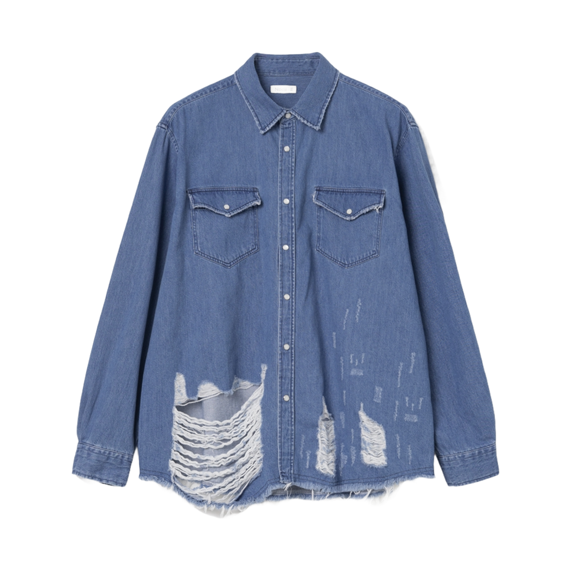 노클 디스트로이드 데님 웨스턴 셔츠 인디고
