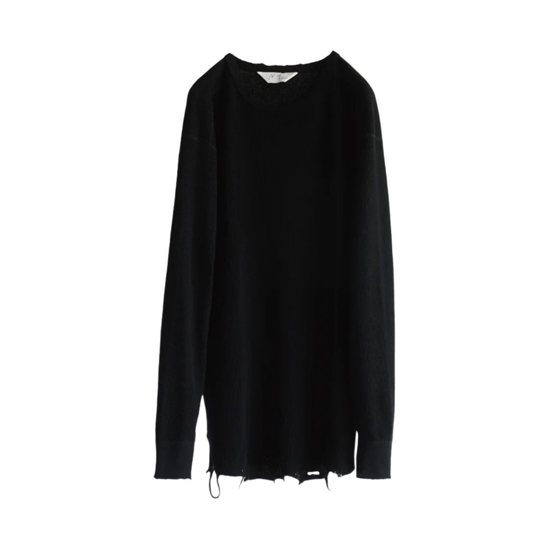 ANC-CT56-5 Ancellm Damage Waffle Crew LS T-Shirt Black