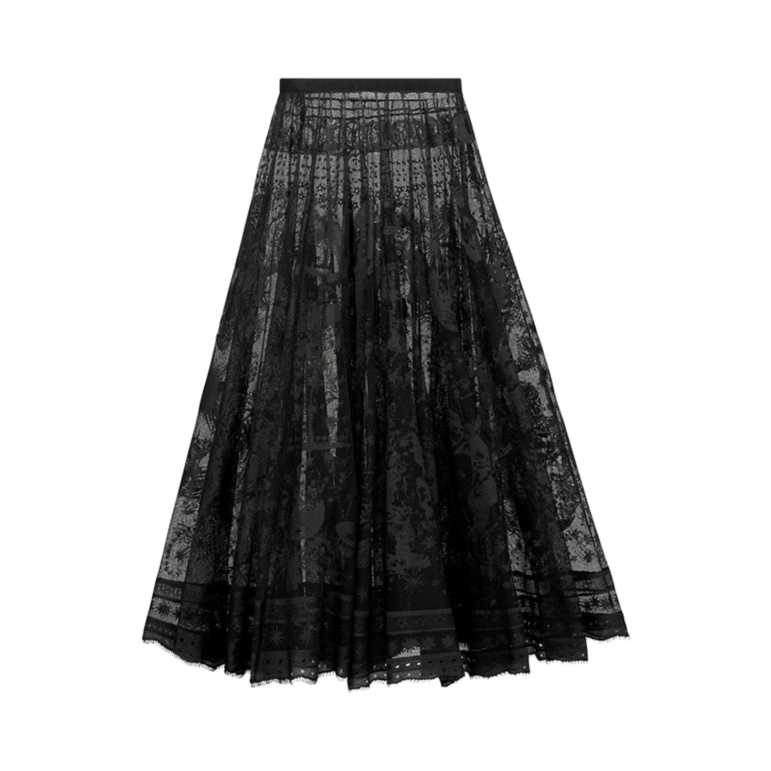 (W) 디올 플레어 미드 스커트 블랙 테크니컬 레이스((W) Dior Flared Mid-Length Skirt Black Technical Lace) - 1
