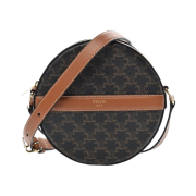 Celine Round Purse On Strap in Triomphe Canvas and Lambskin Black Tan
