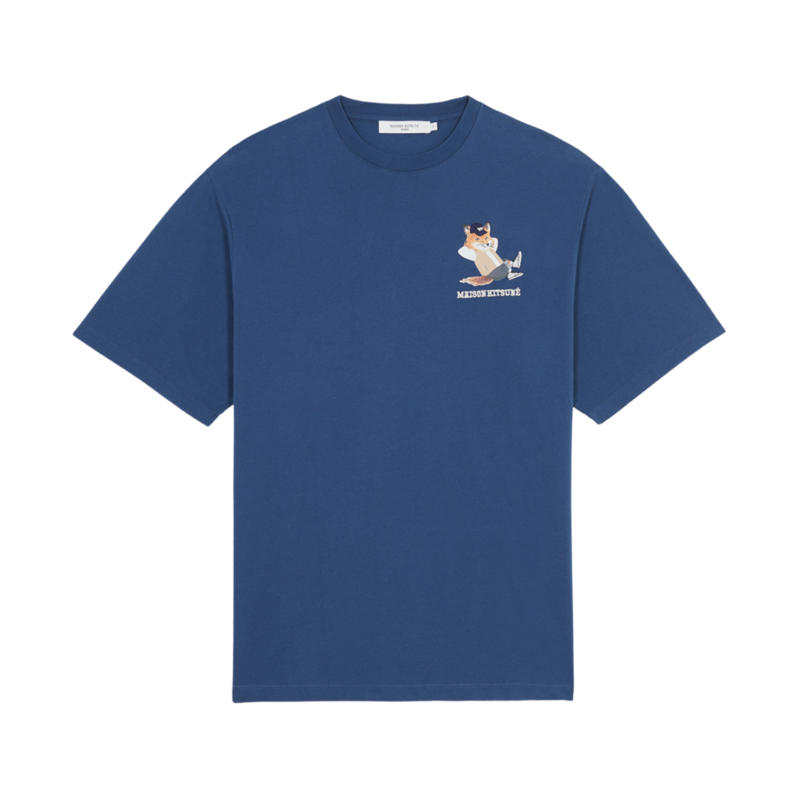 메종 키츠네 스몰 드레스드 폭스 프린트 이지 티셔츠 블루 데님(Maison Kitsune Small Dressed Fox Print Easy T-Shirt Blue Denim) - 1