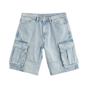 Zara Denim Cargo Bermuda Shorts Mid Blue