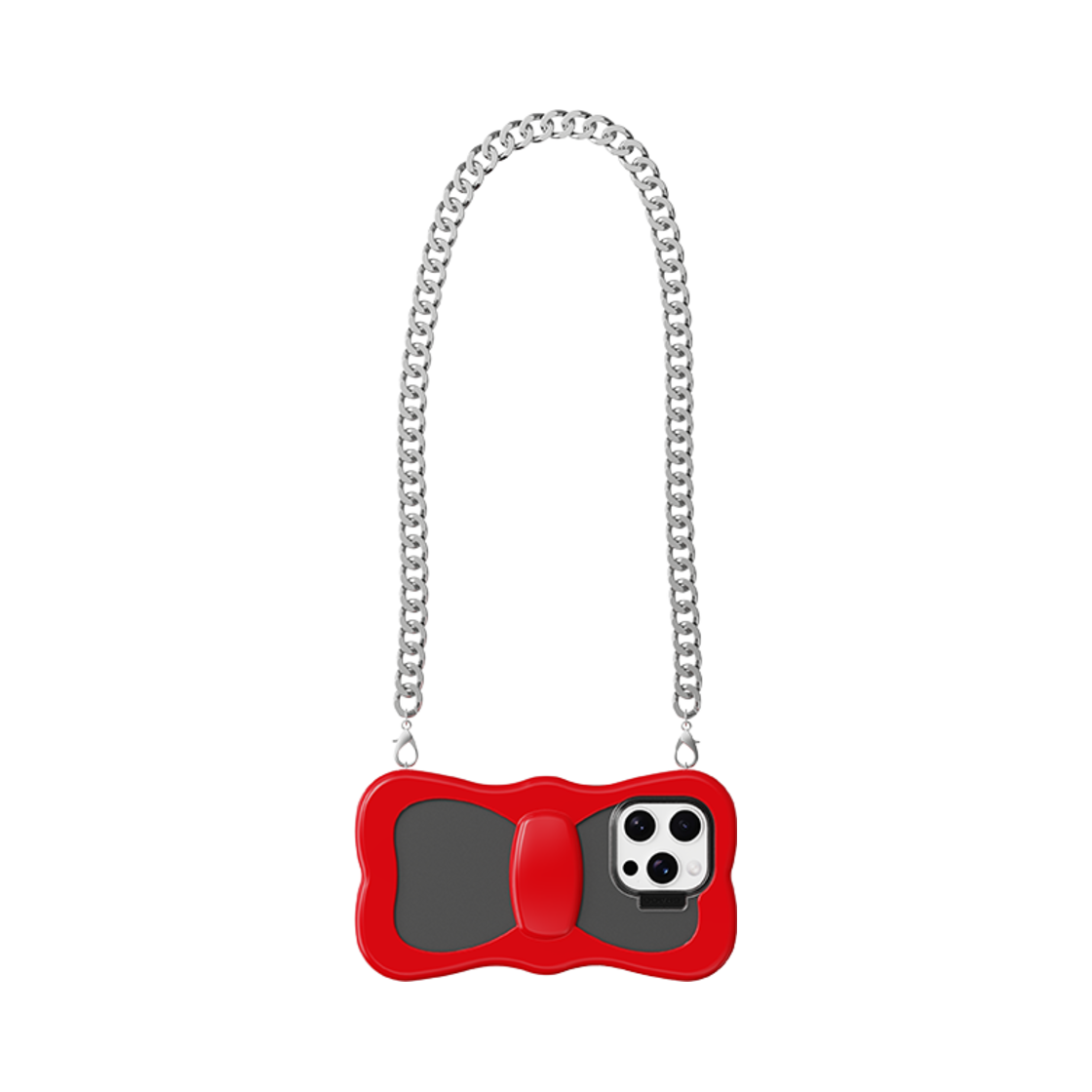 그래그 레이어드 리본 케이스 - 레드 (레이어드 리본 미니 그립 체인 - 실버)