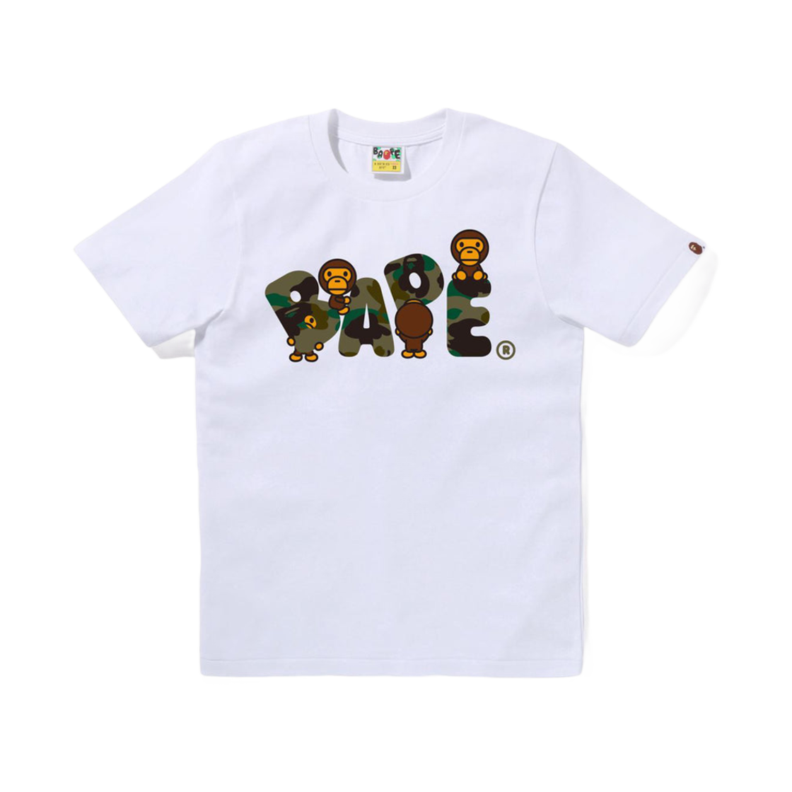 (W) 베이프 퍼스트 카모 마일로 베이프 로고 티셔츠 화이트 그린