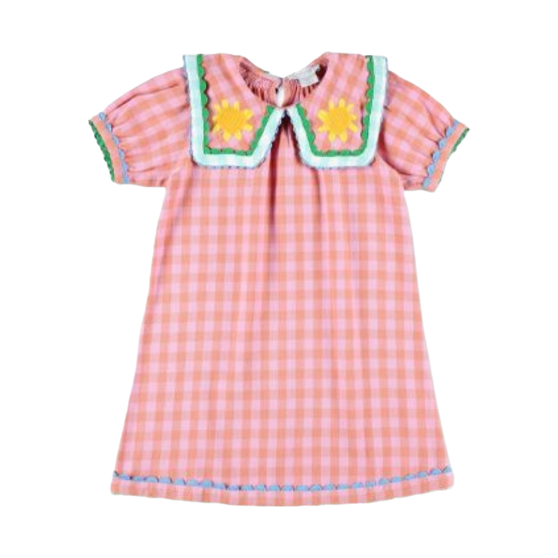 TU1C01Z160250GAR (Kids) Stella McCartney Flower Embroidery Checked Cotton Dress Pink
