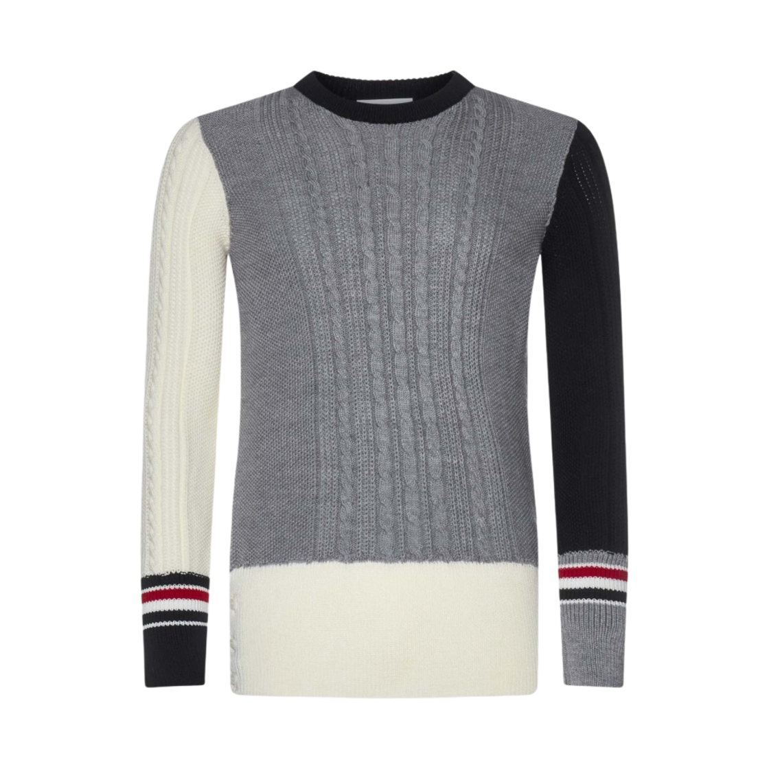 (W) 톰브라운 펀믹스 아이리쉬 케이블 메리노 울 풀오버 라이트 그레이((W) Thom Browne Fun-Mix Irish Cable Merino Wool Pullover Light Grey) - 1