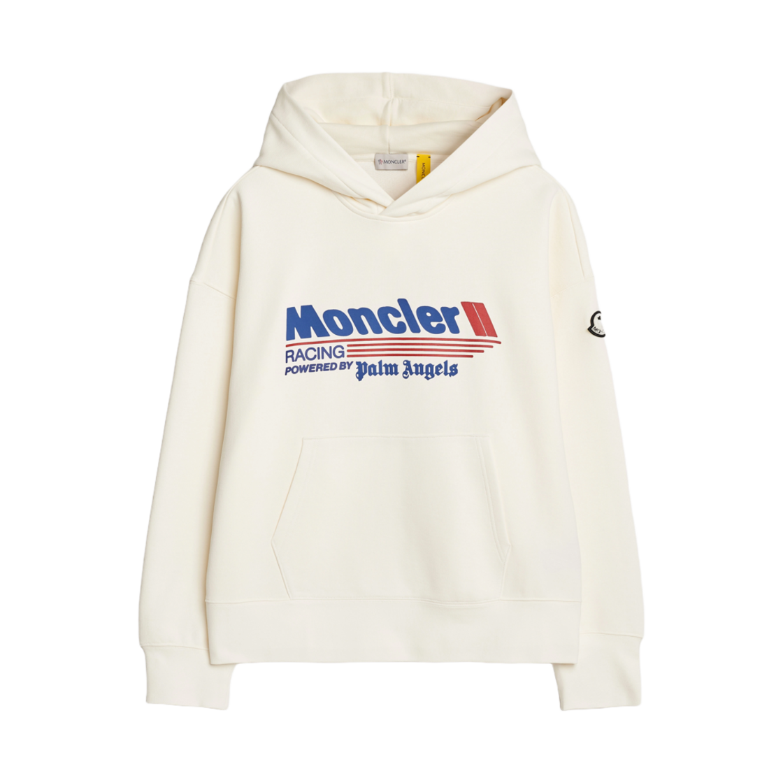 몽클레르 x 팜 엔젤스 레이싱 로고 코튼 후드 오프 화이트 - 24FW(Moncler x Palm Angels Racing Logo Cotton Hoodie Off White - 24FW)