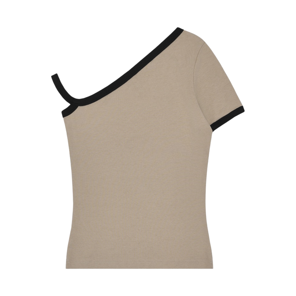 (W) 꾸레쥬 콘트라스트 애서매트릭 숏슬리브 티셔츠 샌드 블랙((W) Courreges Contrasted Asymetric Shortsleeve T-Shirt Sand Black) - 2