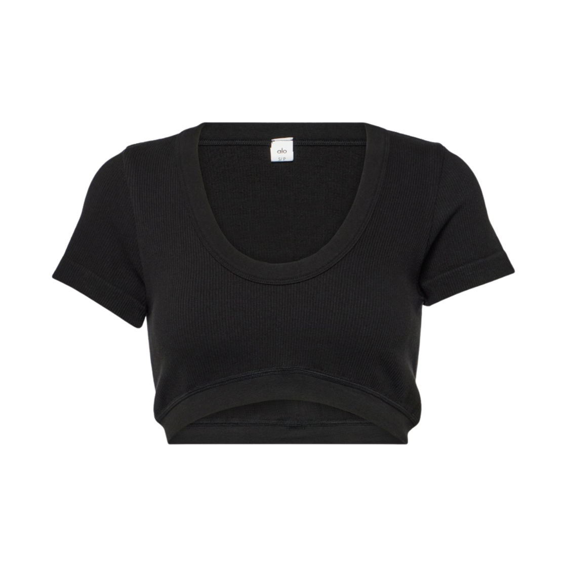 W1423R (W) Alo Yoga Seamless Ribbed Cropped Serene Short Sleeve Black
