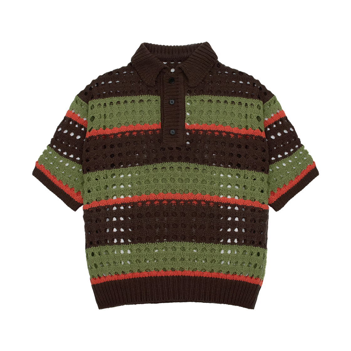 24HSCDMKN02BRW Cactusdonutmarket Net Stripe Collar Knit - Brown