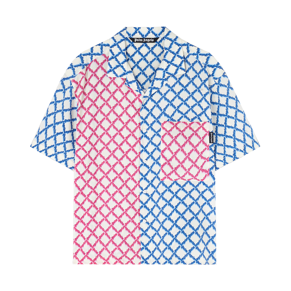 P8IMMD335 Palm Angels Net Logo Bowling Shirt SS Ivory - Multicolor