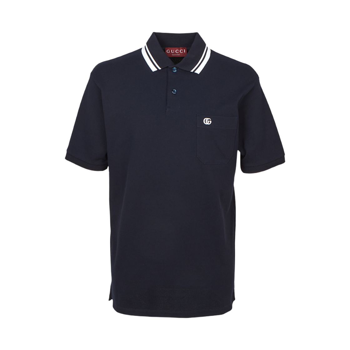 795174-XJG16-4003 Gucci Collar Short Sleeve T-Shirt Navy