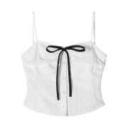(W) Aviemuah Shirring Ribbon Sleeveless Top White