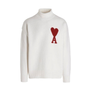 AMI de Coeur Oversize Intarsia Funnel Neck Sweater White