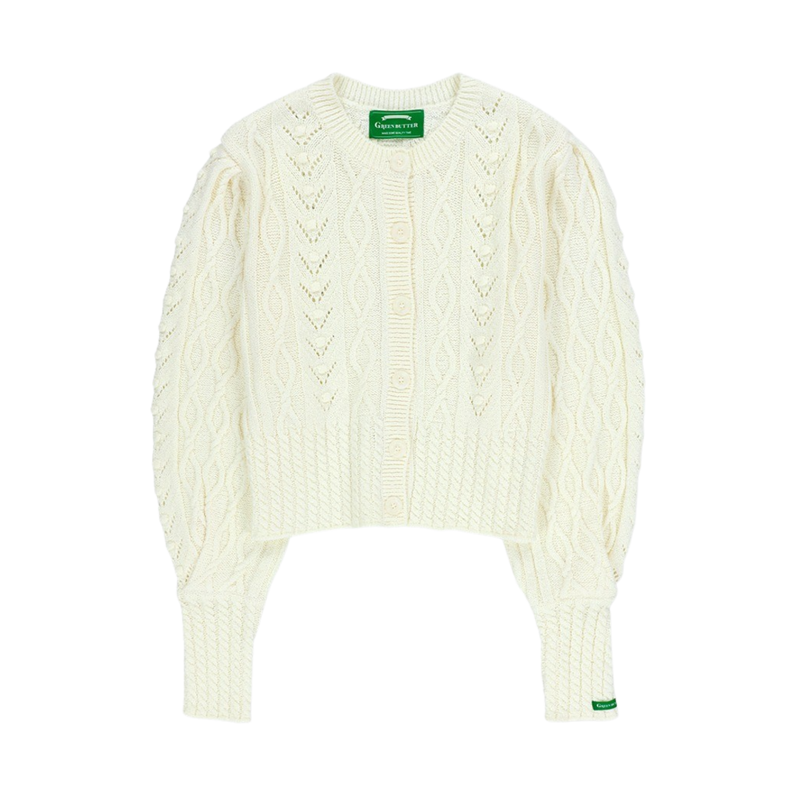 그린버터 퍼프 라운드 넥 가디건 아이보리