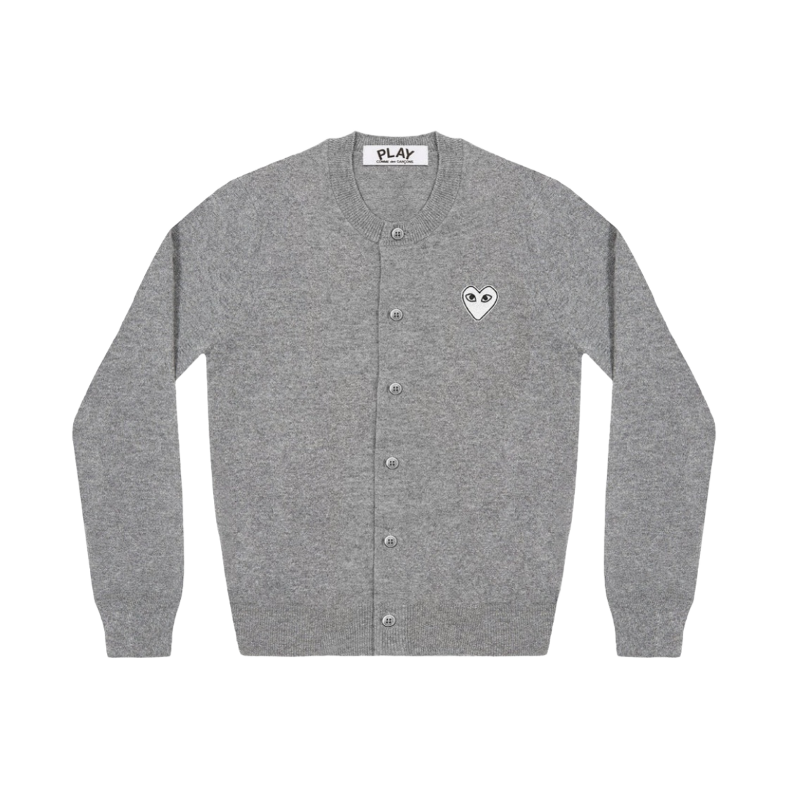 플레이 꼼데가르송 화이트 하트 니트 가디건 라이트 그레이(Play Comme des Garcons White Heart Knit Cardigan Light Grey)