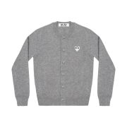 Play Comme des Garcons White Heart Knit Cardigan Light Grey