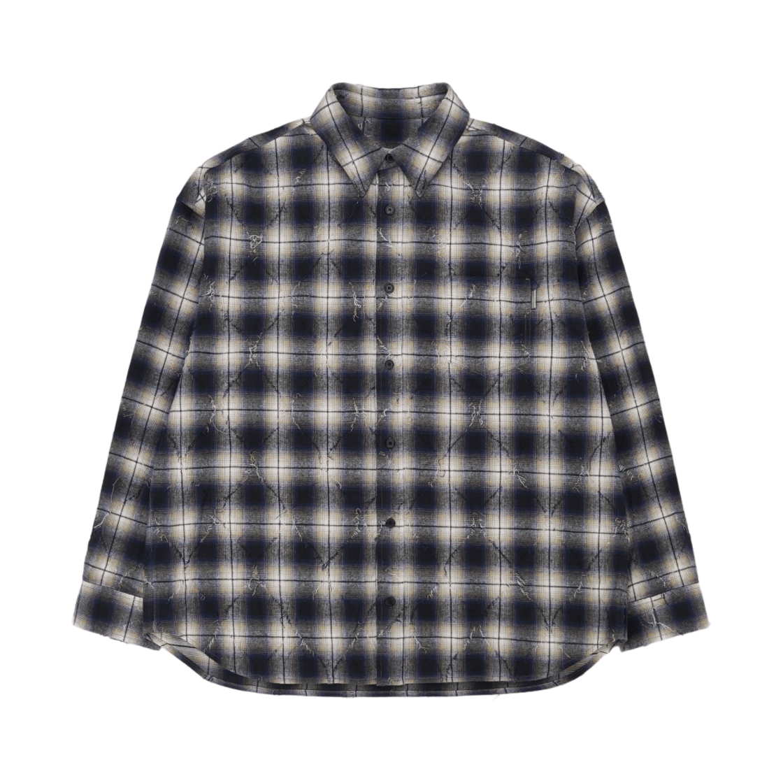 준지 루즈핏 아가일 데미지드 프린지 체크 셔츠 블루 - 24FW(Juun.J Loose Fit Argyle Damaged Fringe Check Shirt Blue - 24FW)