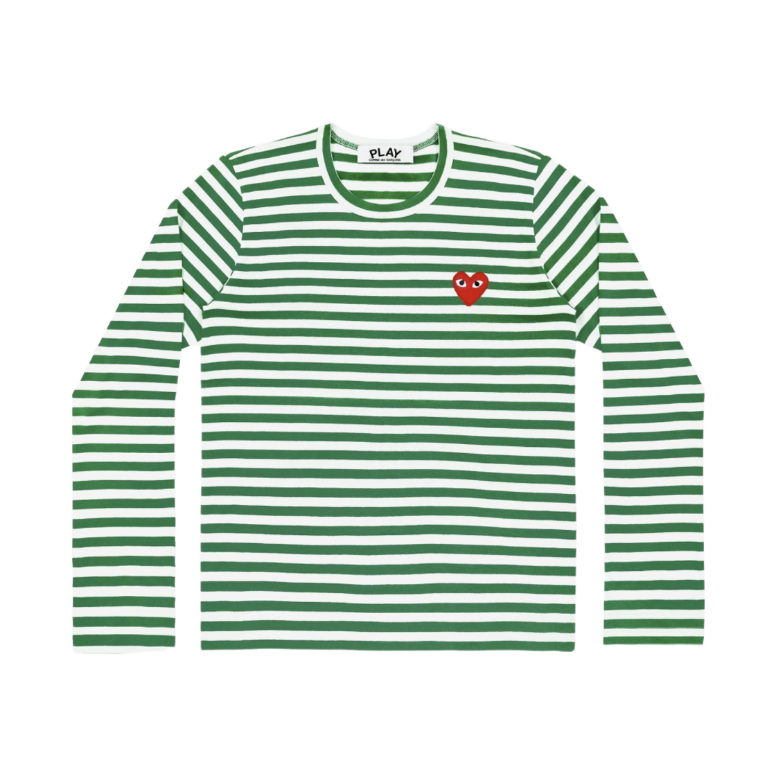 (W) 플레이 꼼데가르송 스트라이프 롱슬리브 티셔츠 그린 화이트((W) Play Comme des Garcons Striped LS T-Shirt Green White)