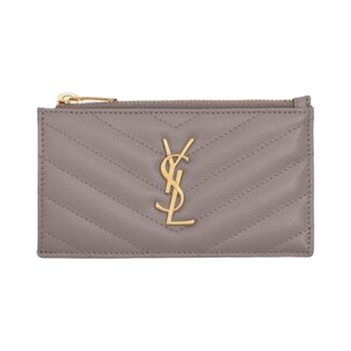 생로랑 카산드라 마틀라세 프라그먼트 지퍼 카드 케이스 그레인 드 뿌드르 엠보스 레더 포그(Saint Laurent Cassandre Matelasse Fragments Zipped Card Case in Grain De Poudre Embossed Leather Fog) - 1