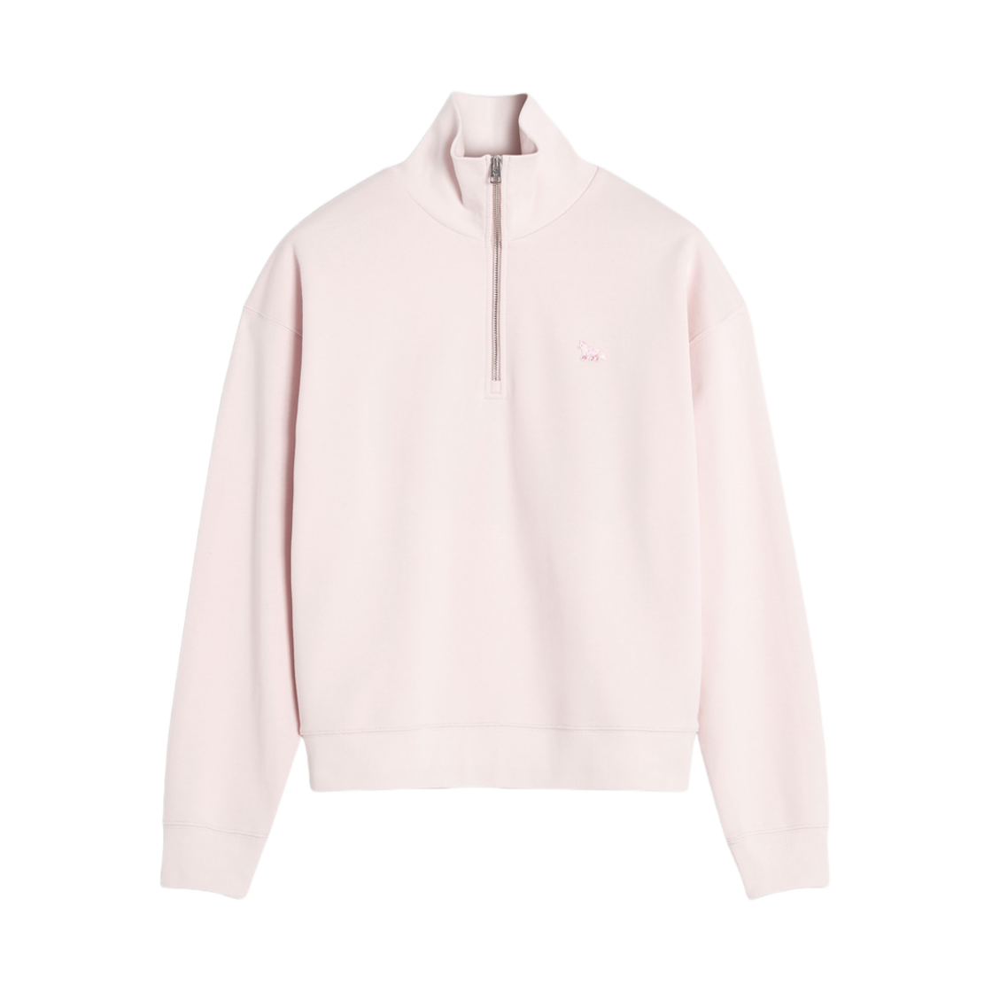 (W) 메종 키츠네 베이비 폭스 패치 하프 집 스웨트셔츠 로즈워터((W) Maison Kitsune Baby Fox Patch Half Zip Sweatshirt Rosewater) - 1