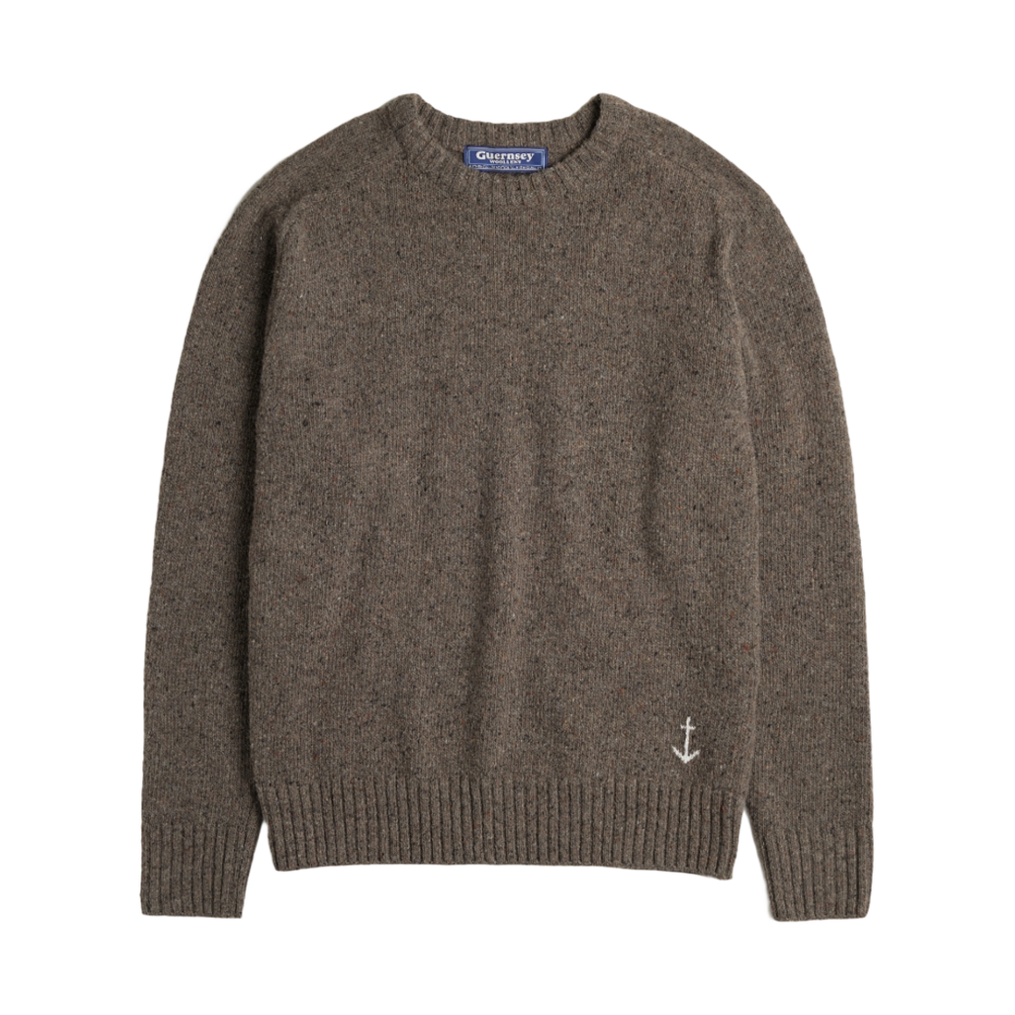 - Guernsey Woollens Nep Yarn Essential Wool Crewneck Saddle Sweater Olive