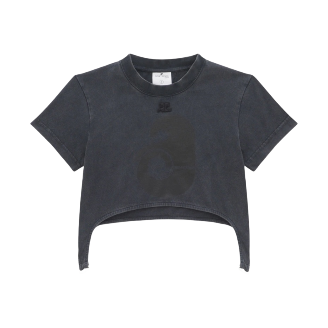 (W) 꾸레쥬 코튼 쉘 크롭 탑 스톤워시드 그레이 블랙((W) Courreges Cotton Shell Print Crop Top Stonewashed Grey Black) - 1