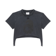(W) Courreges Cotton Shell Print Crop Top Stonewashed Grey Black