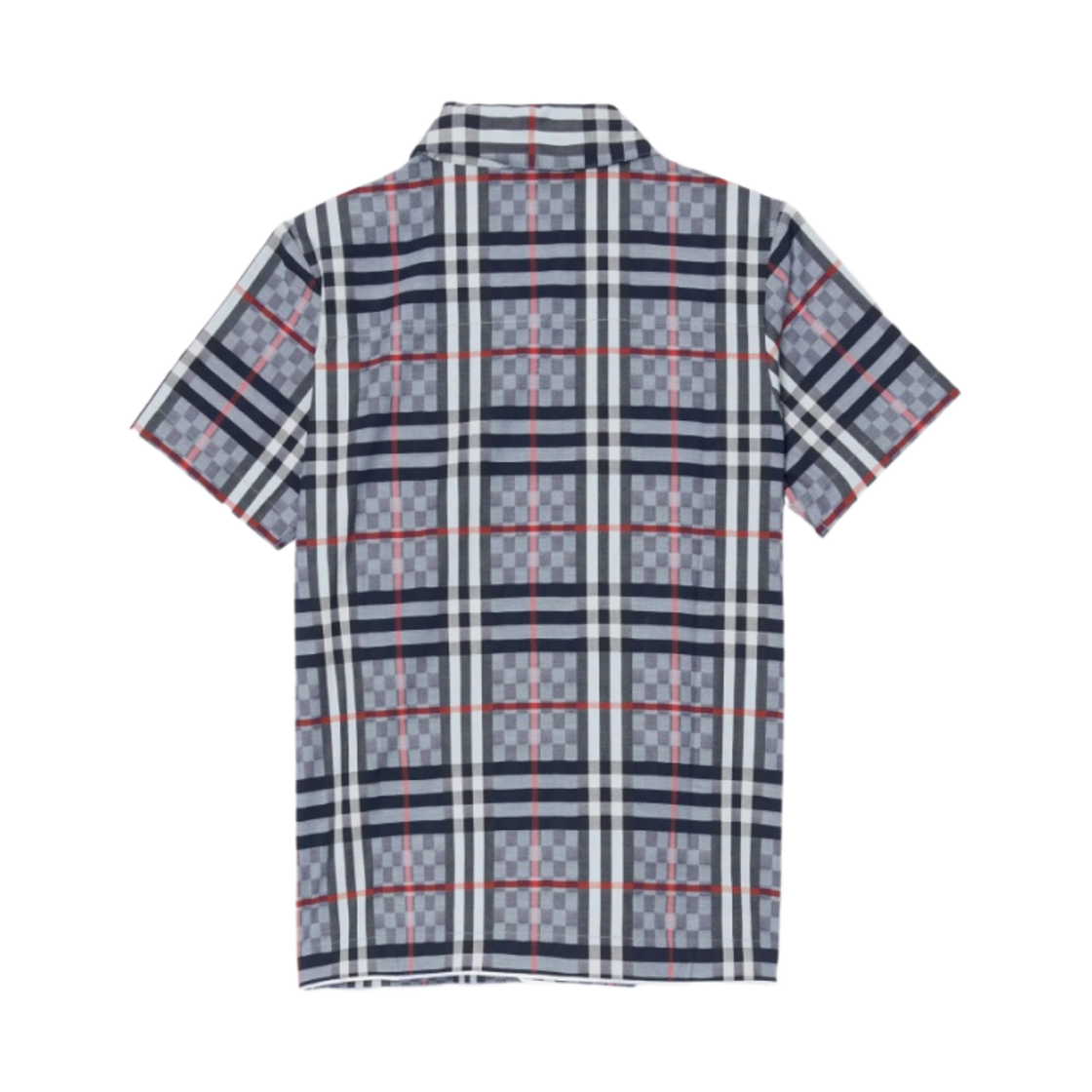 (키즈) 버버리 숏슬리브 체커보드 스트레치 코튼 셔츠 페일 블루((Kids) Burberry Short Sleeve Chequerboard Stretch Cotton Shirt Pale Blue) - 2