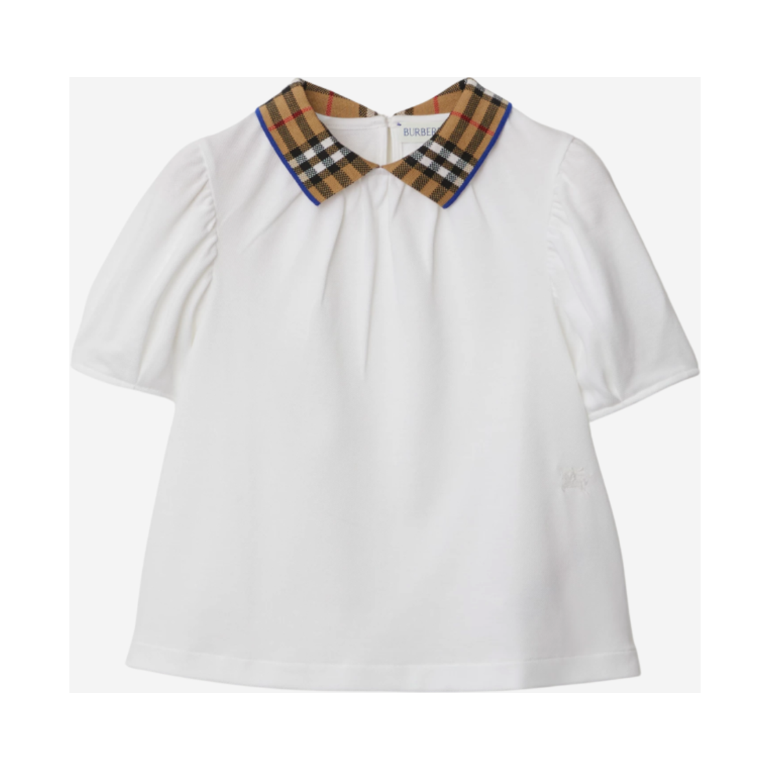 8073164 (Kids) Burberry Check Collar Cotton Polo Shirt White