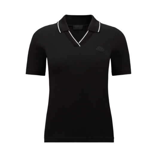 (W) Moncler Logo Patch Cotton Piquet Polo Shirt Black - 25SS