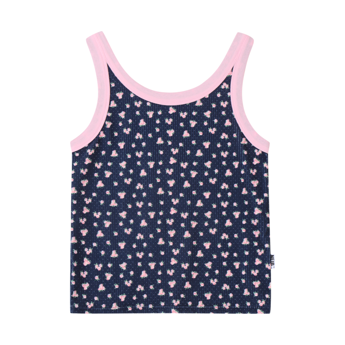 네이비 컬러 플로럴 슬리브리스 탑 네이비(Neib Color Floral Sleeveless Top Navy)