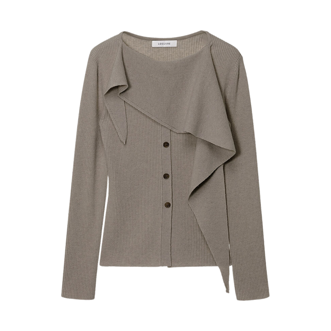 SK4WP948 (W) Loeuvre Asymmetrical Neck Muffler Rib Knit Pullover Cocoa