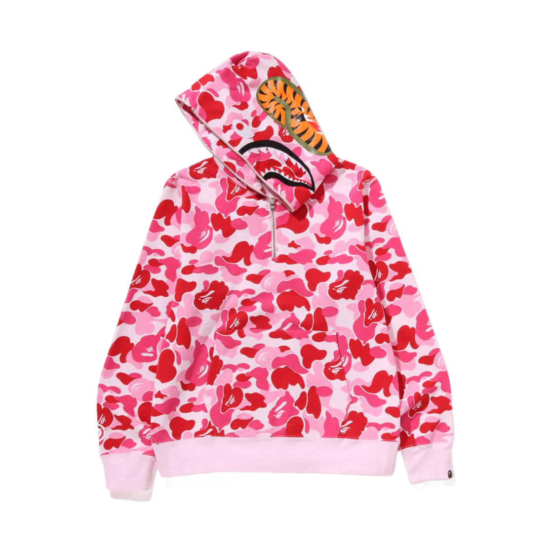 0ZXSWM114010N BAPE ABC Camo Shark Half Zip Pullover Hoodie Pink
