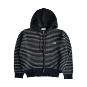 MUCENT Mei Stripe Hand-Warmer Knit Zip-Up Black
