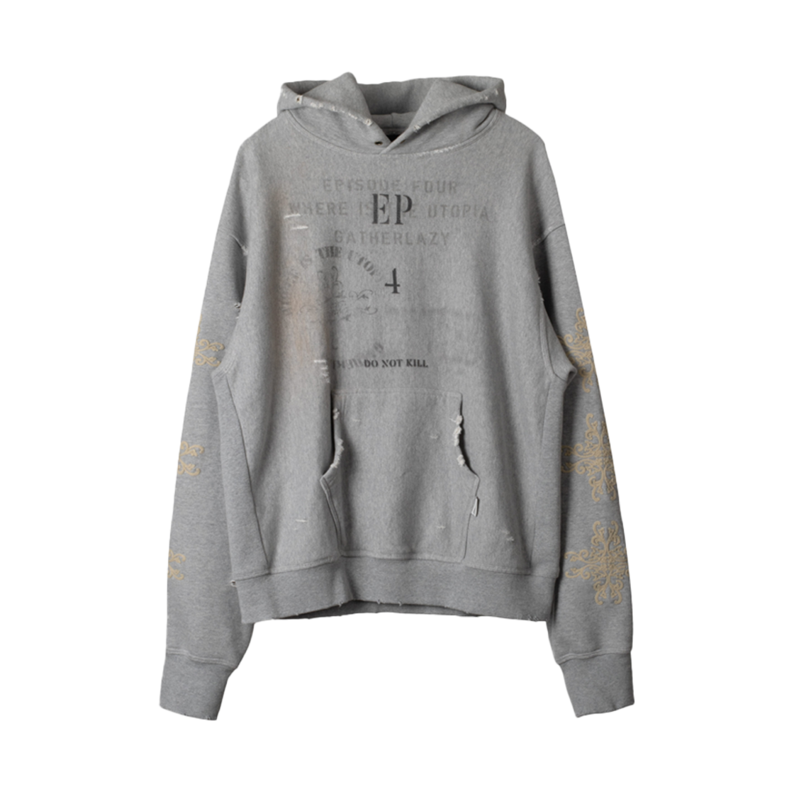 25EP04HD01GR Gatherlazy Ep4 Slogan Reverse Weave Hoodie Gray