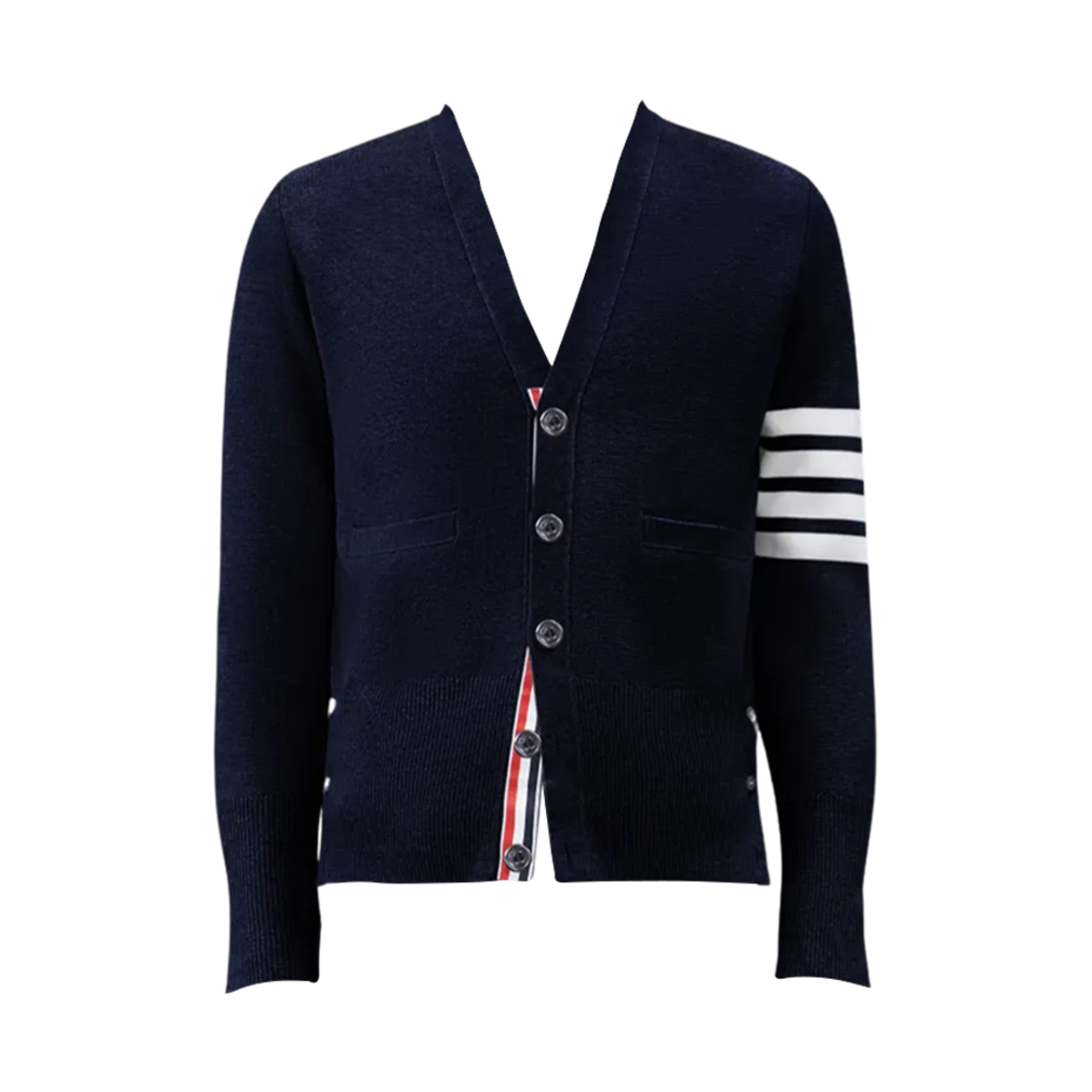 MKC160A-00014-415 Thom Browne Milano Stitch Fine Merino Wool 4-Bar V-Neck Cardigan Navy