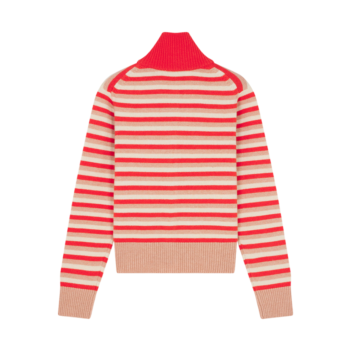 (W) 메종 키츠네 폭스 헤드 인타르시아 스트라이프 하이 넥 가디건 스트로베리 화이트((W) Maison Kitsune Fox Head Intarsia Striped High Neck Cardigan Strawberry White) - 2