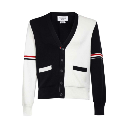 Thom Browne RWB Stripe Cotton Milano Stitch V-Neck Cardigan White