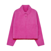 (W) Jacquemus Le Polo Neve Fluffy Long Sleeve Polo Pink