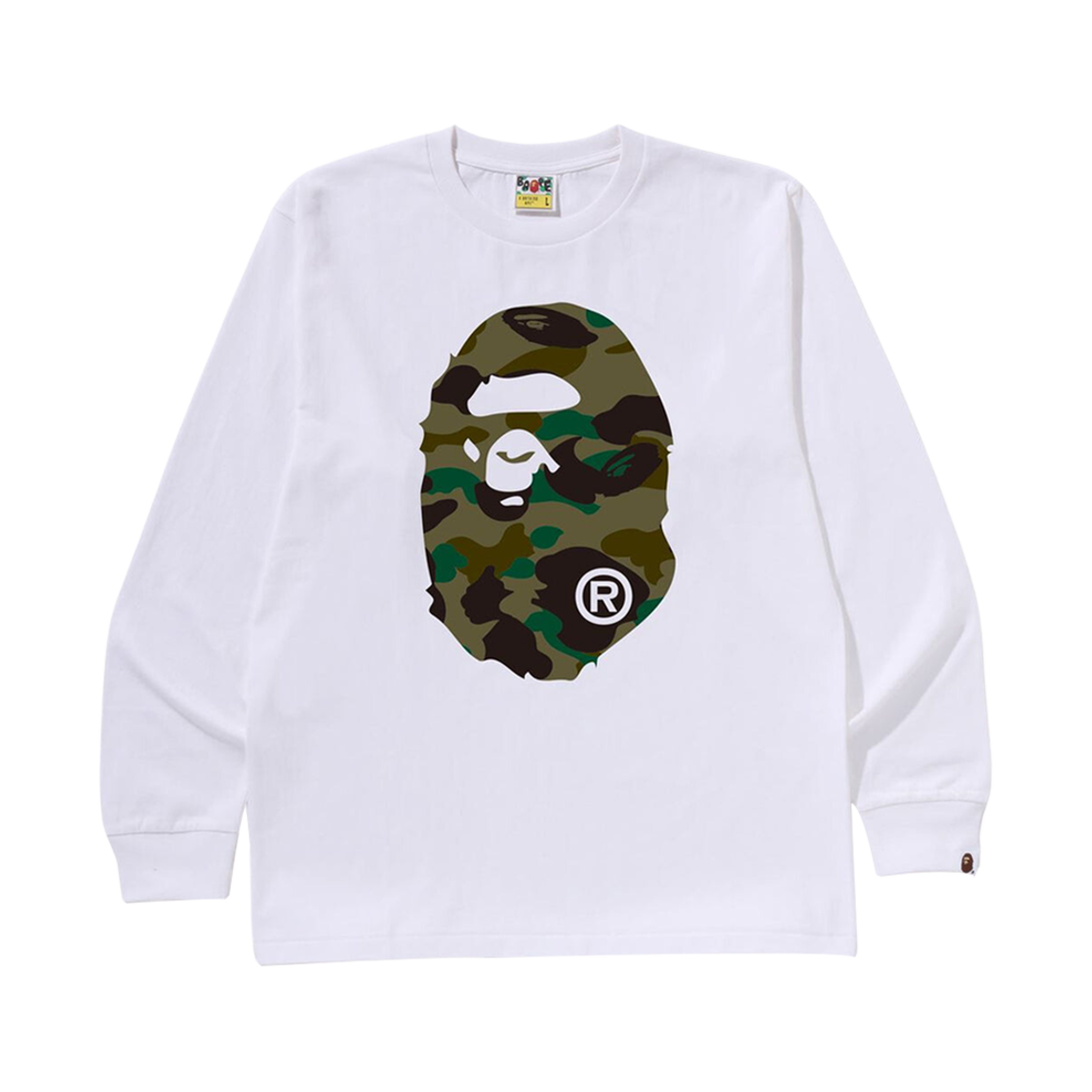 베이프 퍼스트 카모 빅 에이프 헤드 롱슬리브 티셔츠 화이트 그린(BAPE 1st Camo Big Ape Head L/S T-Shirt White Green)