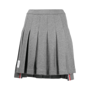 (W) Thom Browne Cotton Loopback Mini Pleated Skirt Grey