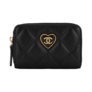 Chanel Zipped Coin Purse Lambskin Resin & Gold Black