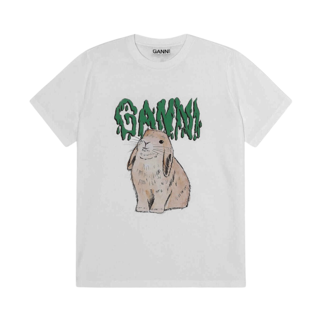 (W) 가니 베이직 코튼 버니 티셔츠 브라이트 화이트((W) Ganni Basic Cotton Jersey Bunny T-Shirt Bright White)